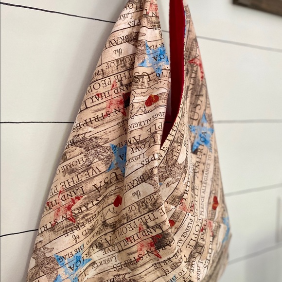 Slouchy Shoulder Bag, Patriotic Print, Handmade - Picture 9 of 9